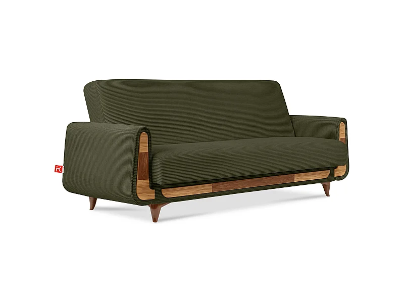 Schlafsofa GUSTAVO Schlafsofa - 3-Sitzer - Cordgewebe - Olive