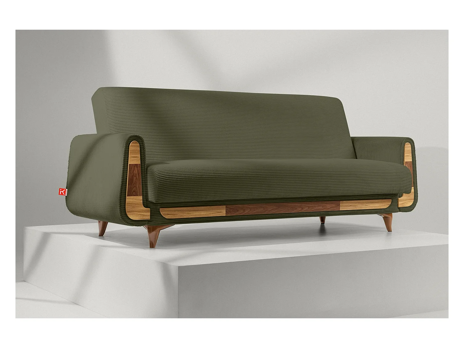 Schlafsofa GUSTAVO Schlafsofa - 3-Sitzer - Cordgewebe - Olive