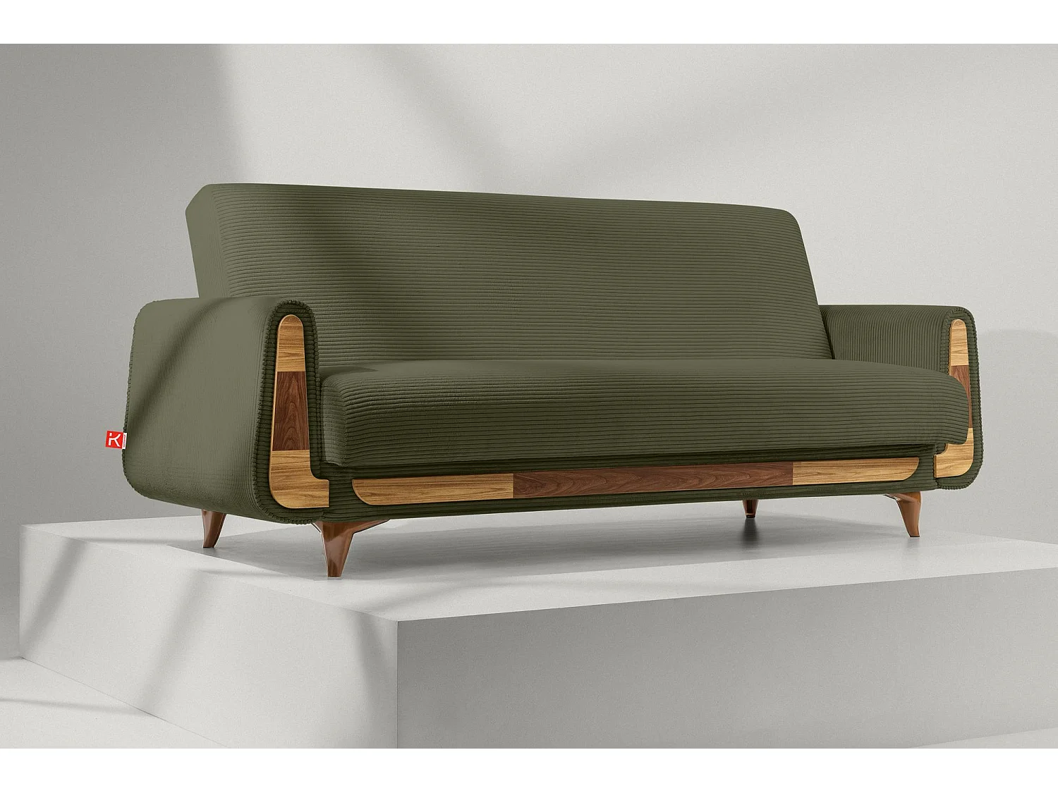 Canapé convertible GUSTAVO - 3 places - Tissu velours côtelé - Olive