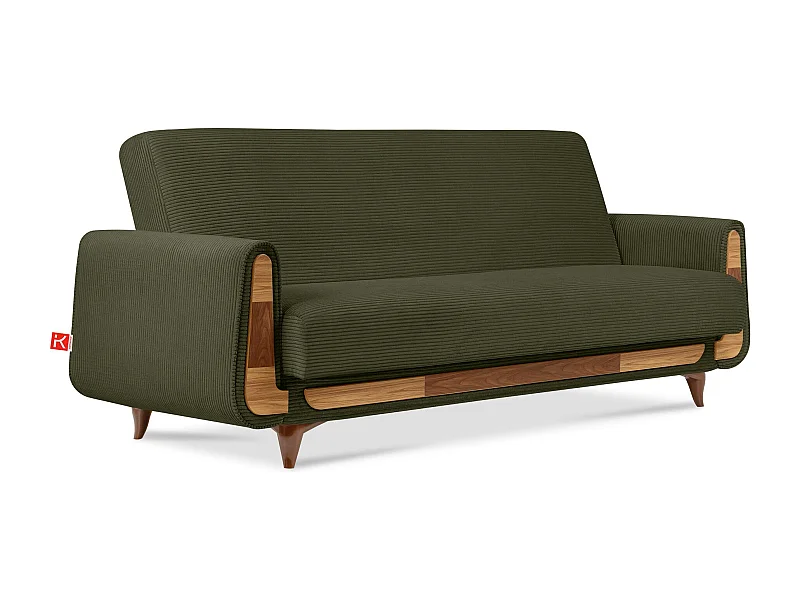 Canapé convertible GUSTAVO - 3 places - Tissu velours côtelé - Olive