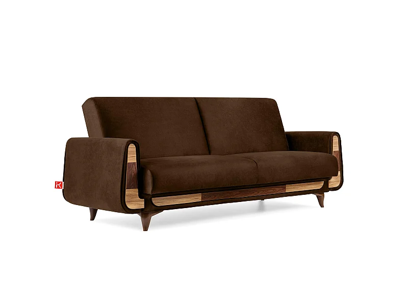 Schlafsofa GUSTAVO Schlafsofa - 3-Sitzer - Wildleder Stoff - Dunkelbraun