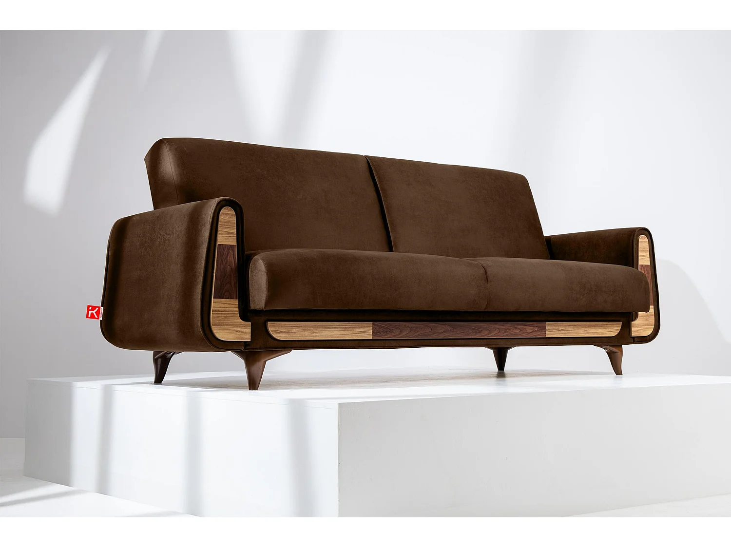 Schlafsofa GUSTAVO Schlafsofa - 3-Sitzer - Wildleder Stoff - Dunkelbraun