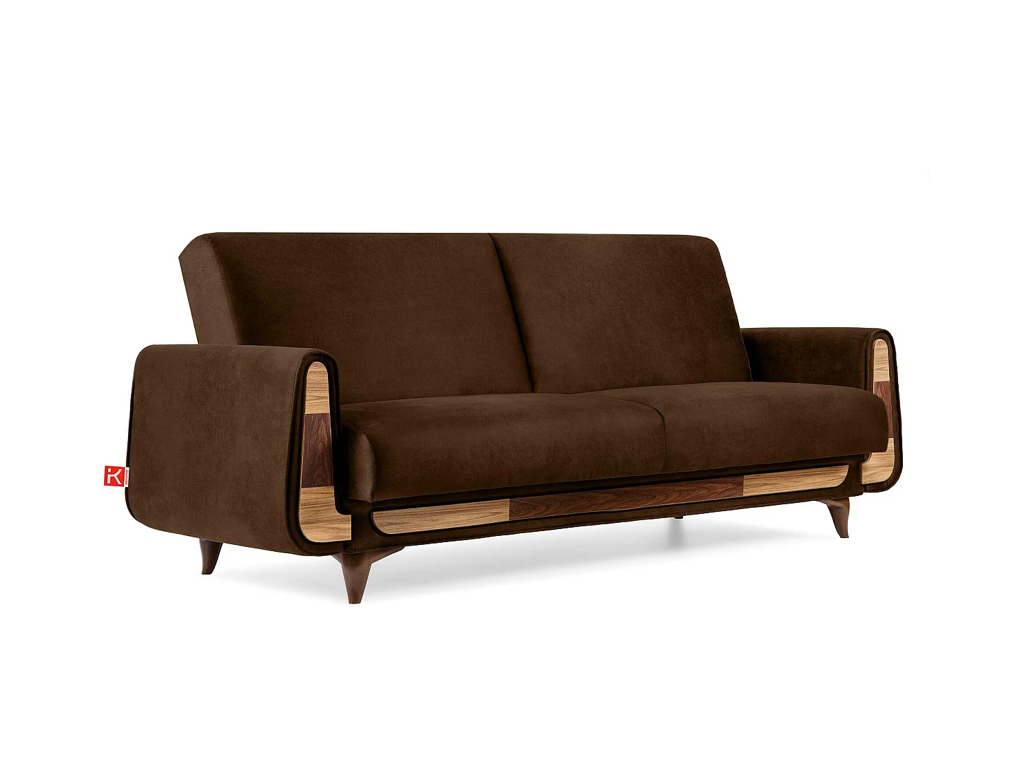 Canapé convertible GUSTAVO - 3 places - Tissu en daim - Marron foncé