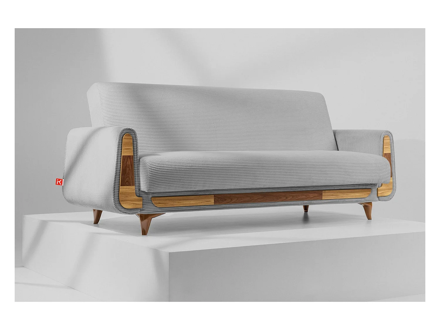 Schlafsofa GUSTAVO Schlafsofa - 3-Sitzer - Cordstoff - Hellgrau