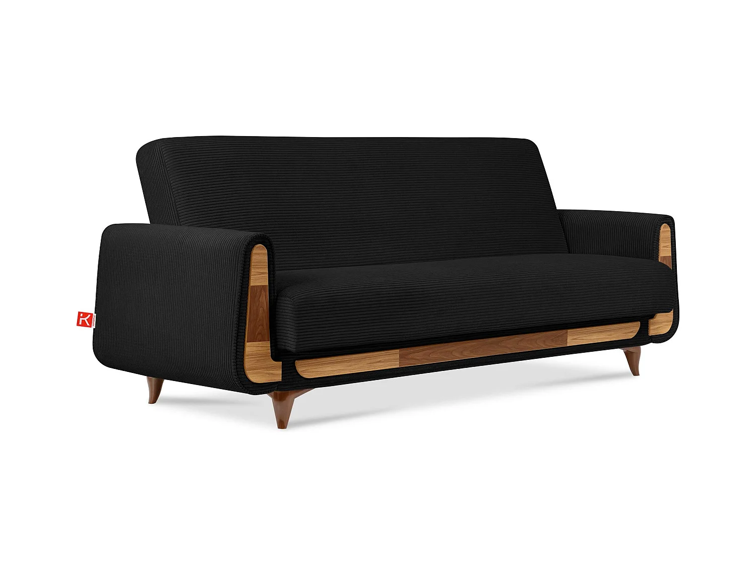 Canapé convertible GUSTAVO - 3 places - Tissu velours côtelé - Noir
