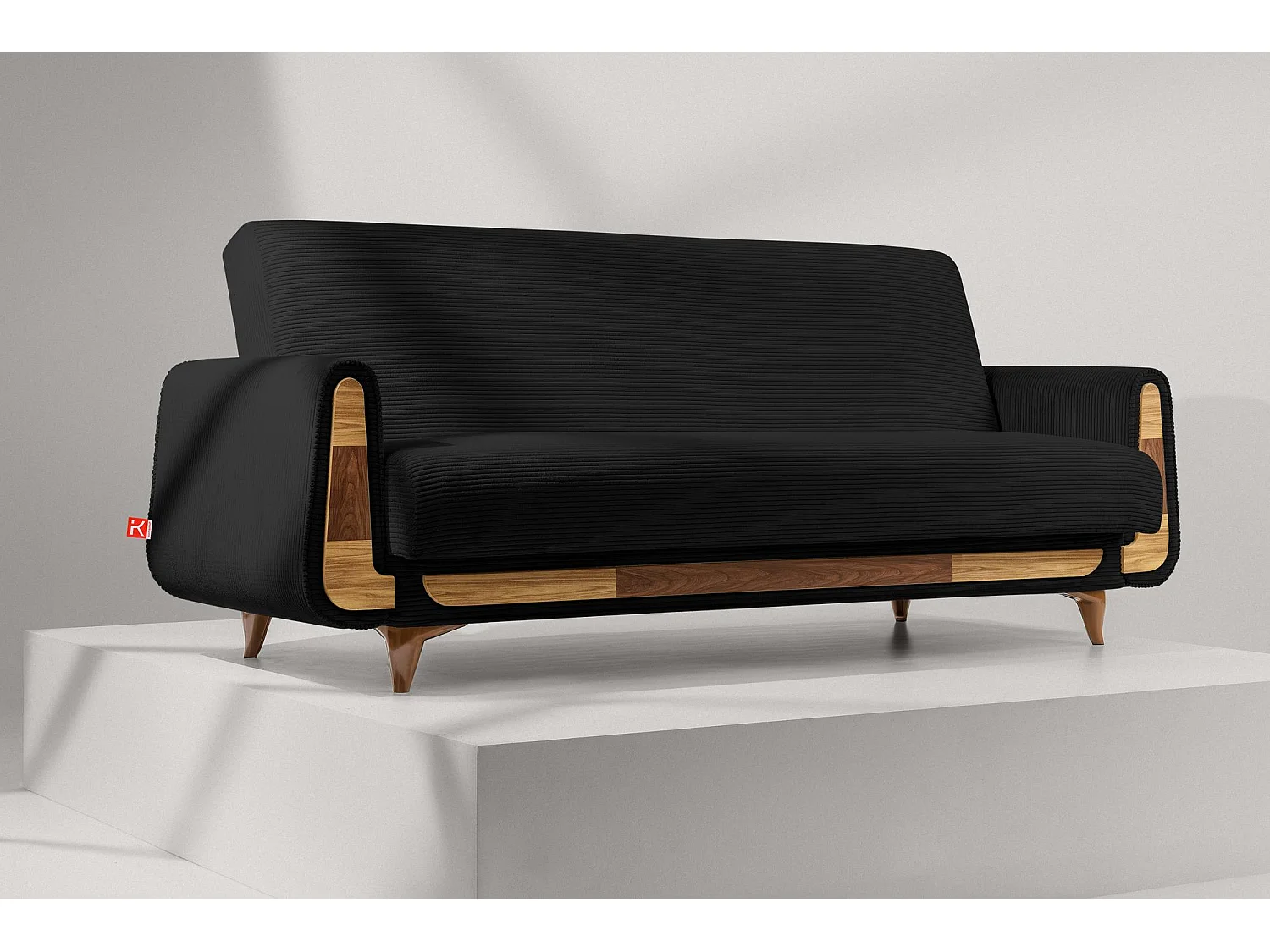 Schlafsofa GUSTAVO Schlafsofa - 3-Sitzer - Cordstoff - Schwarz