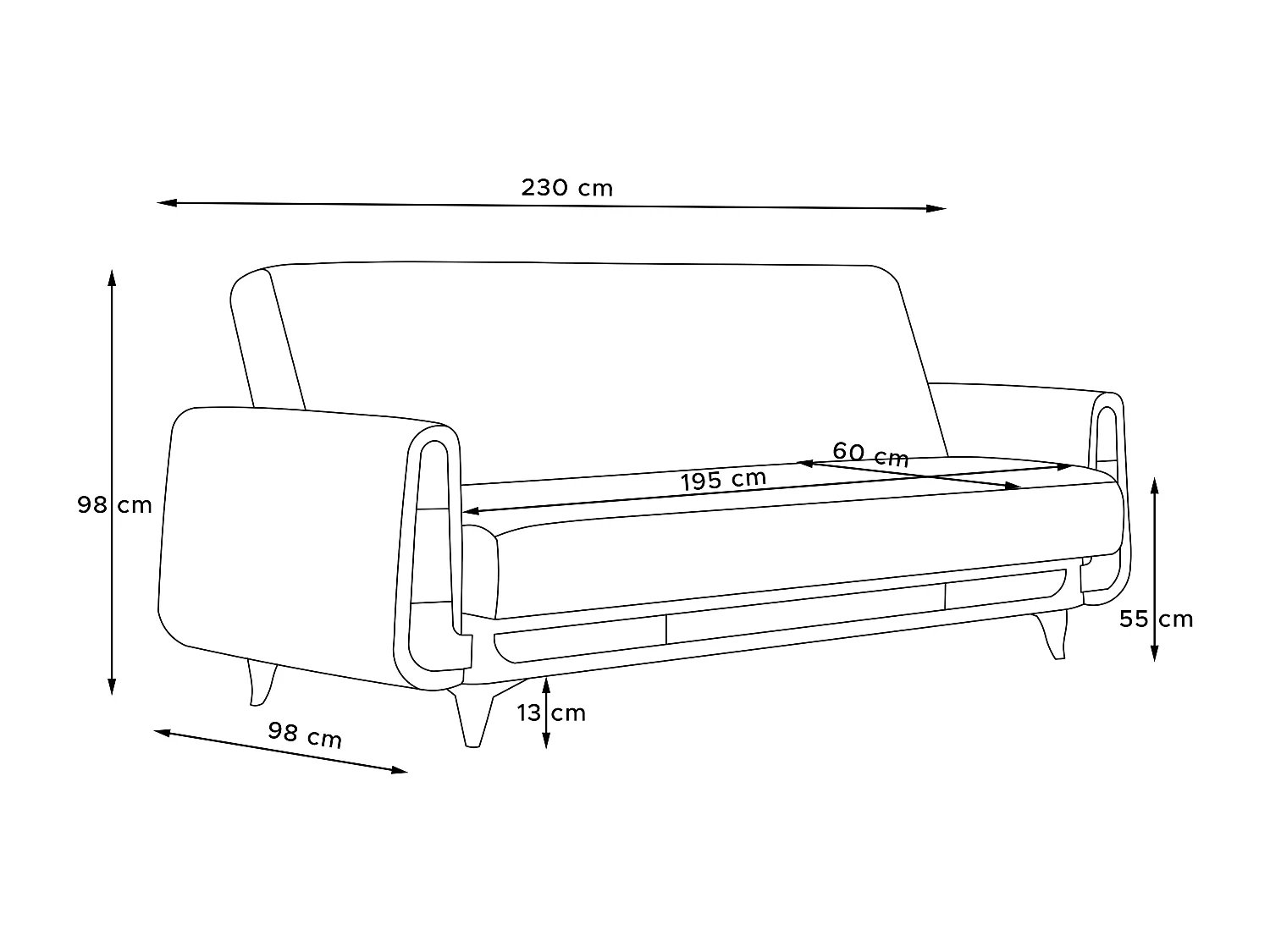 Schlafsofa GUSTAVO Schlafsofa - 3-Sitzer - Cordstoff - Schwarz