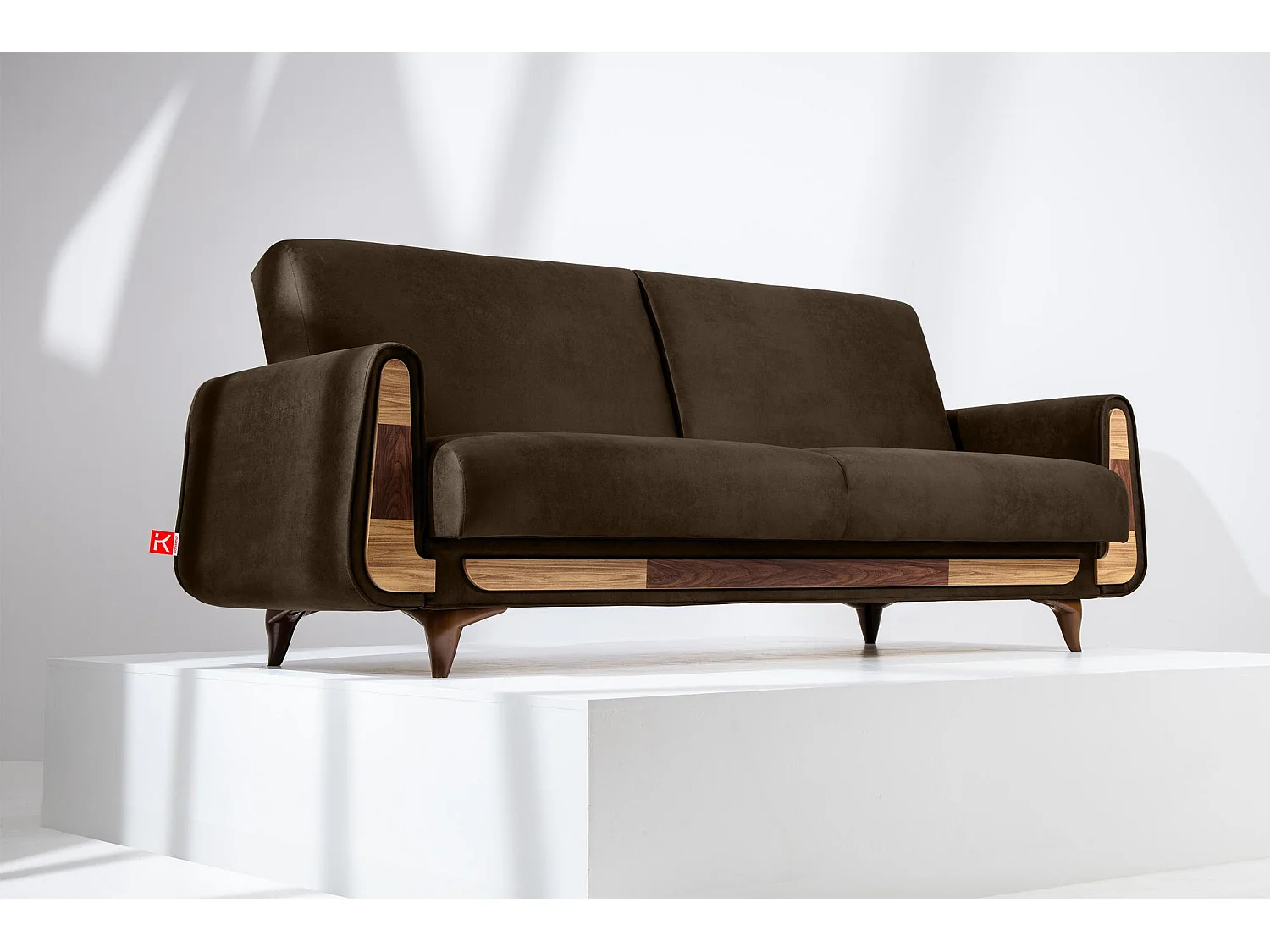 Schlafsofa GUSTAVO Schlafsofa - 3-Sitzer - Wildleder Stoff - Braun