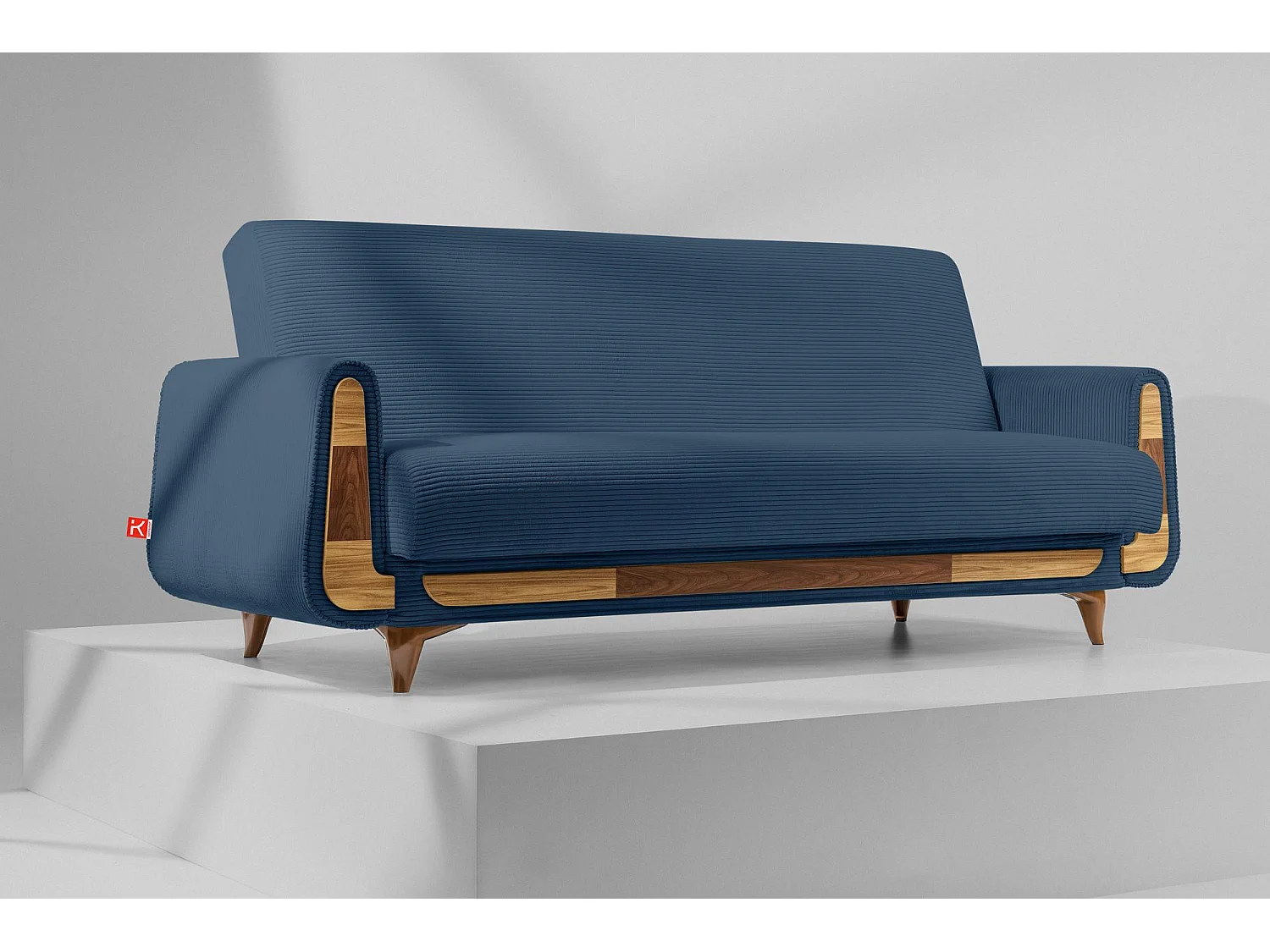 Schlafsofa GUSTAVO Schlafsofa - 3-Sitzer - Cordstoff - Marineblau