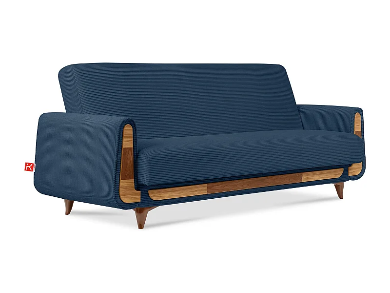 Canapé convertible GUSTAVO - 3 places - Tissu velours côtelé - Bleu marine