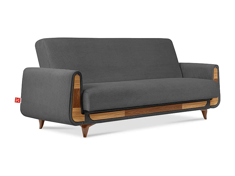 Schlafsofa GUSTAVO Schlafsofa - 3-Sitzer - Cordstoff - Dunkelgrau