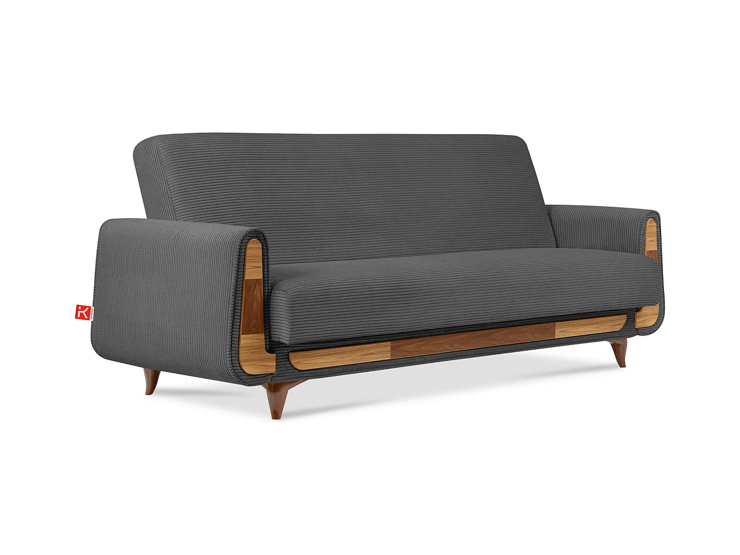Canapé convertible GUSTAVO - 3 places - Tissu velours côtelé - Gris foncé