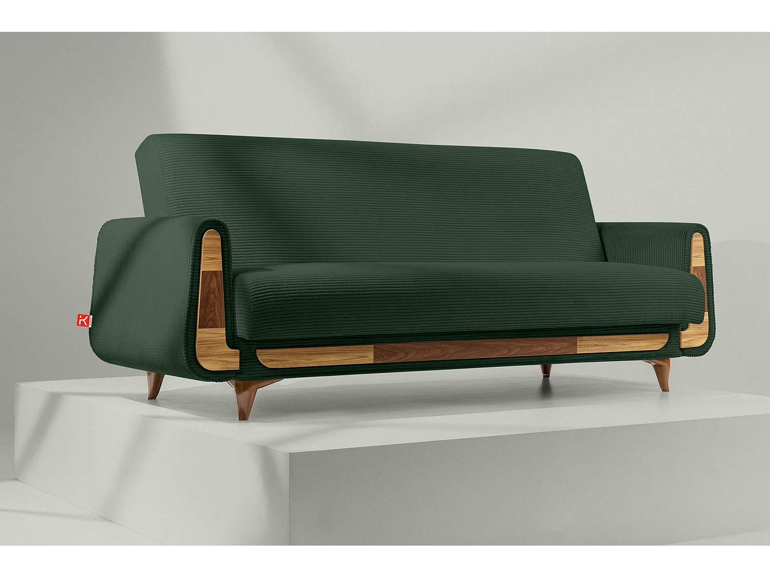 Schlafsofa GUSTAVO Schlafsofa - 3-Sitzer - Cordstoff - Dunkelgrün