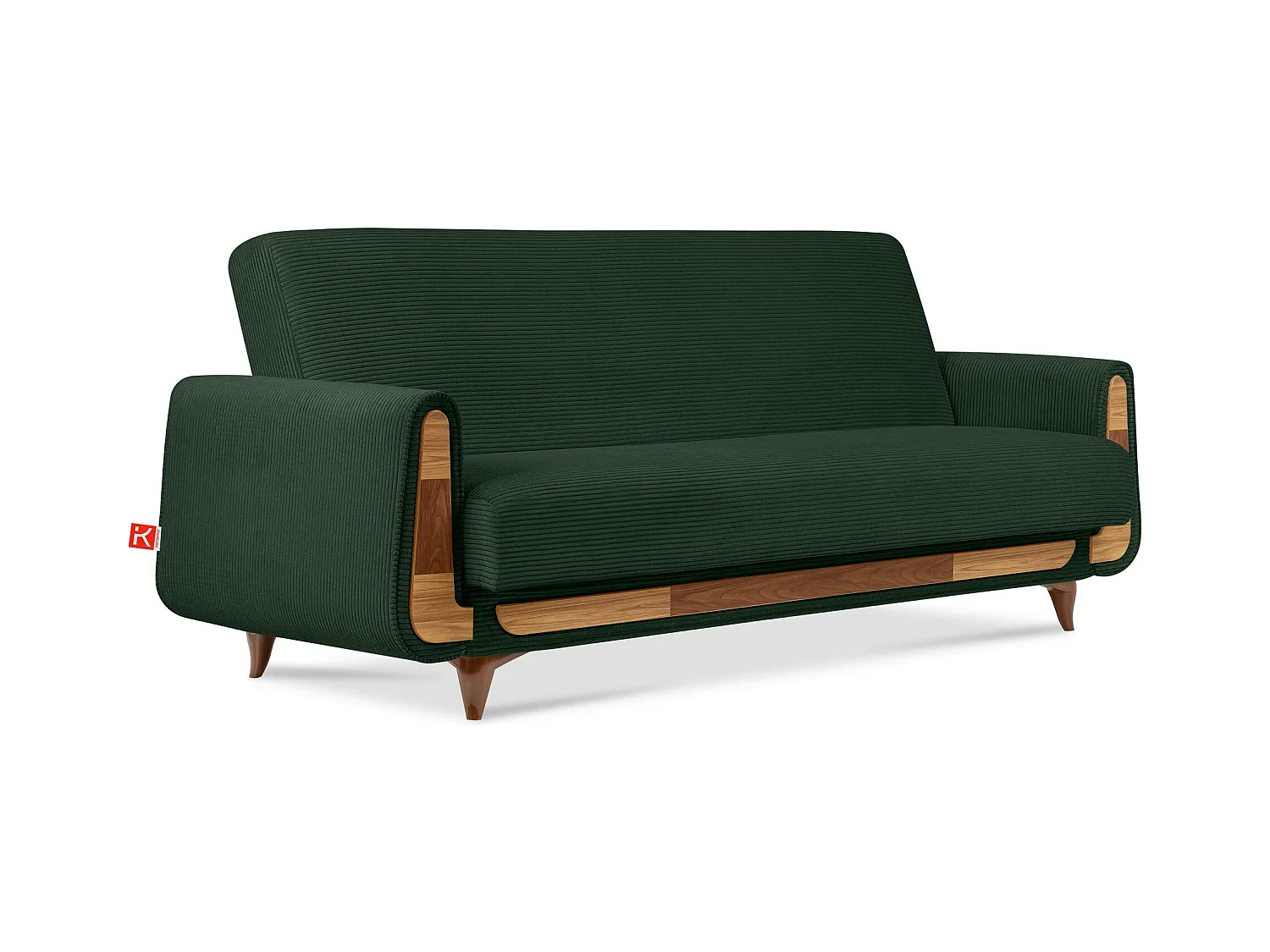 Canapé convertible GUSTAVO - 3 places - Tissu velours côtelé - Vert foncé