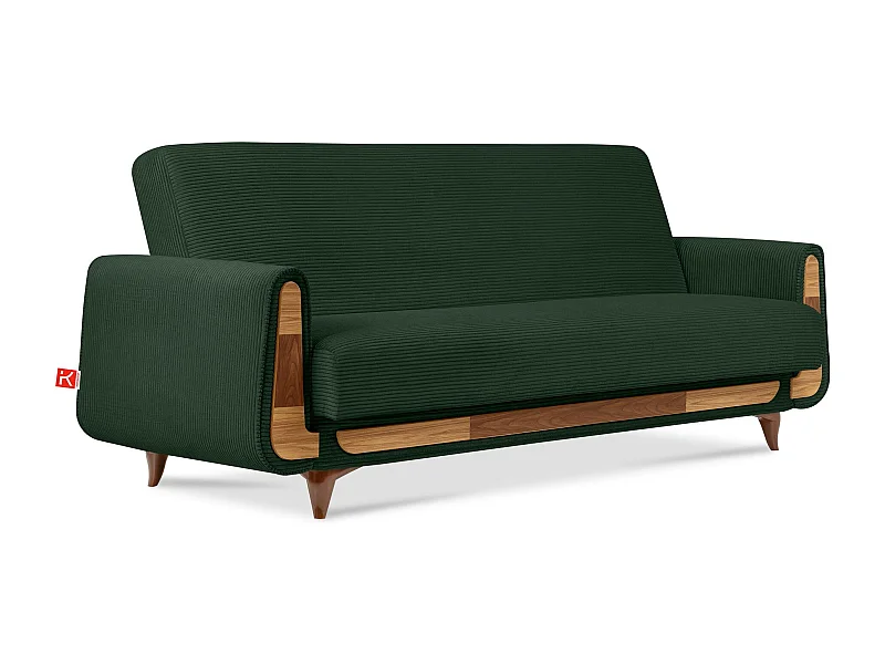 Schlafsofa GUSTAVO Schlafsofa - 3-Sitzer - Cordstoff - Dunkelgrün