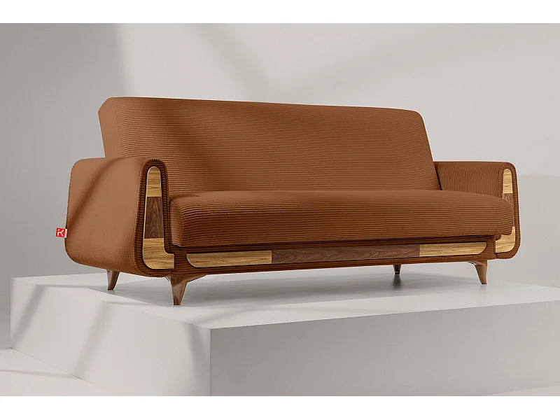 Canapé convertible GUSTAVO - 3 places - Tissu velours côtelé - Orange