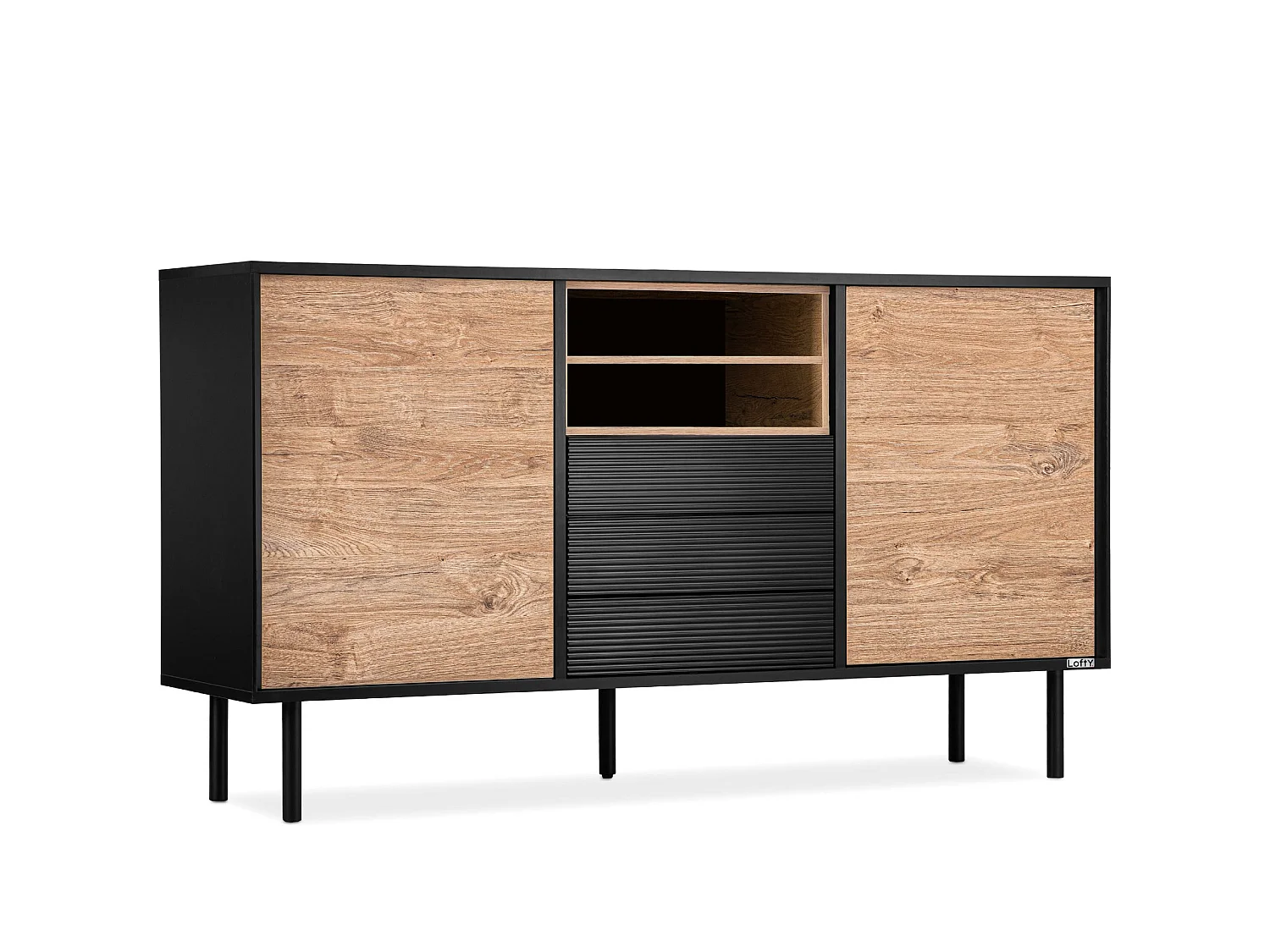 Kommode TV/HiFi-Einlage - schwarz / Eiche natur - LOFTY