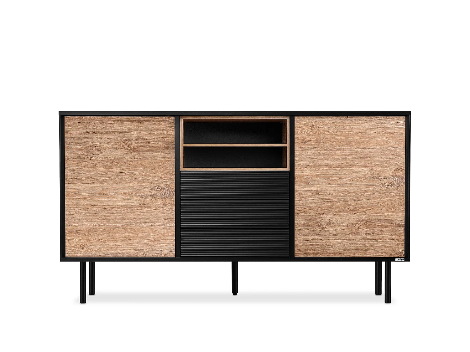 Kommode TV/HiFi-Einlage - schwarz / Eiche natur - LOFTY