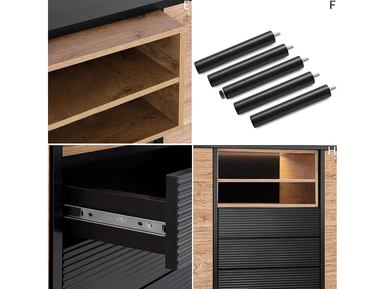 Kommode TV/HiFi-Einlage - schwarz / Eiche natur - LOFTY