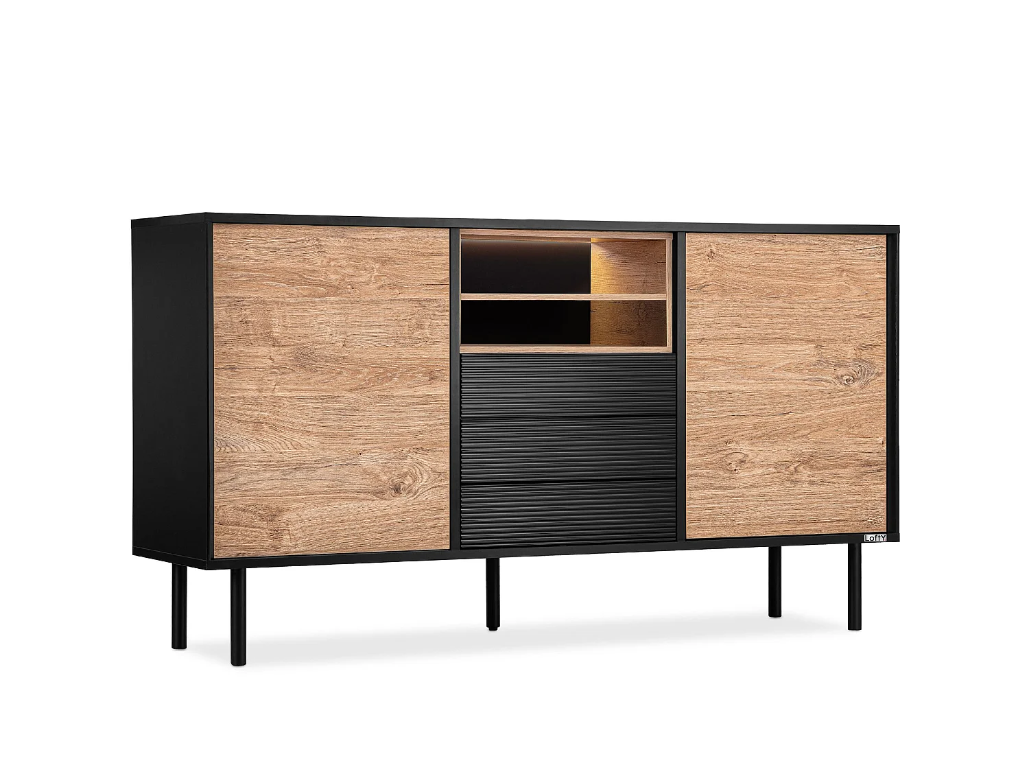 Kommode TV/HiFi-Einlage - schwarz / Eiche natur - LOFTY