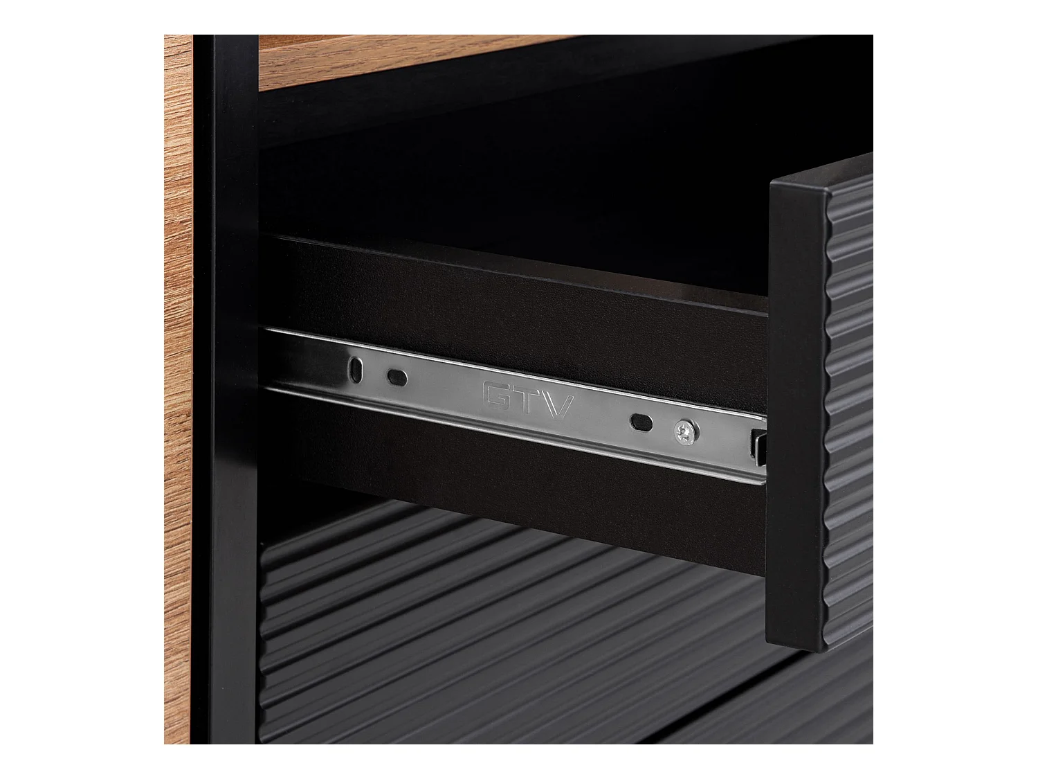 Kommode Weineinlage - schwarz / Eiche natur - LOFTY