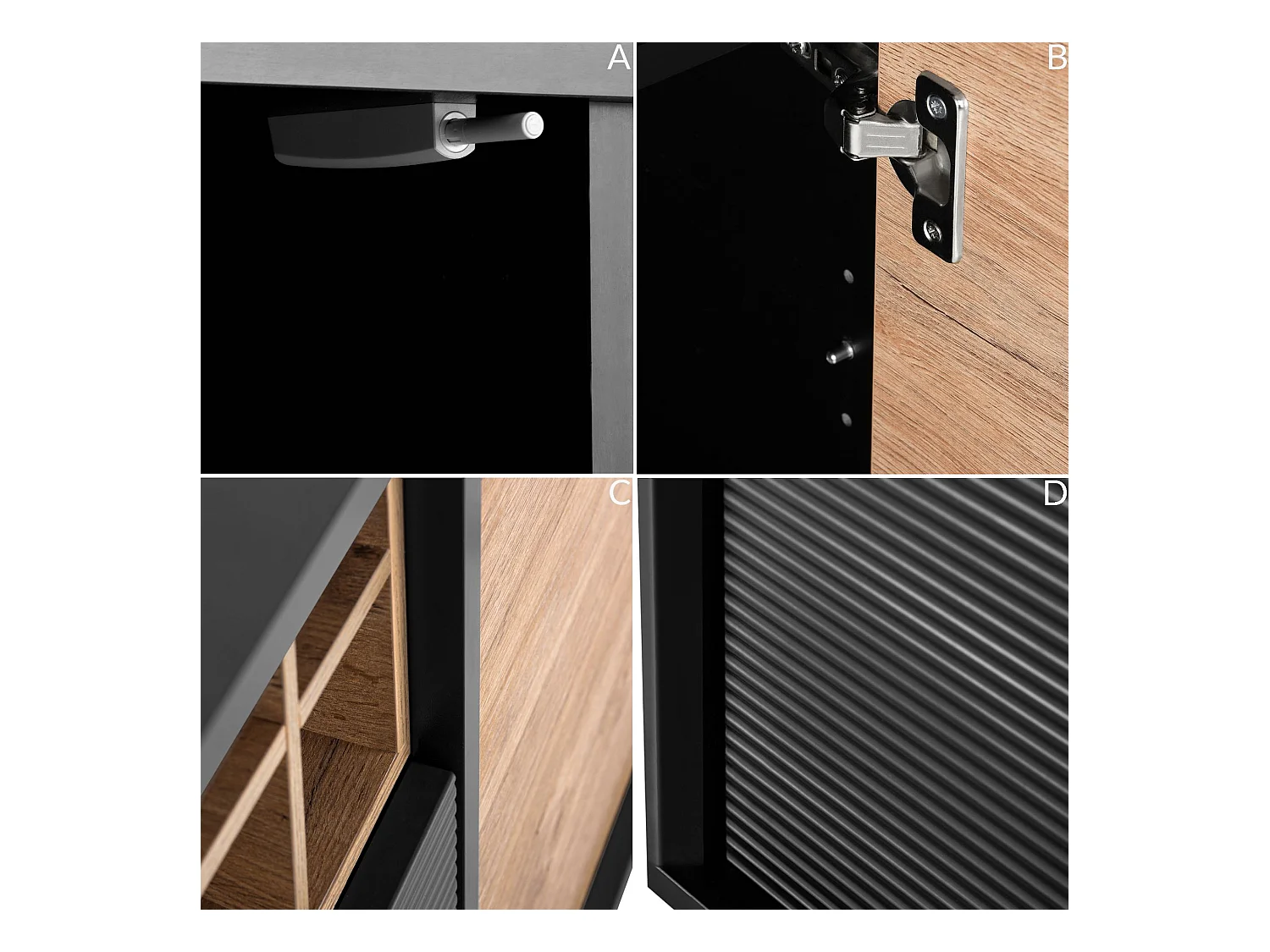 Kommode Weineinlage - schwarz / Eiche natur - LOFTY