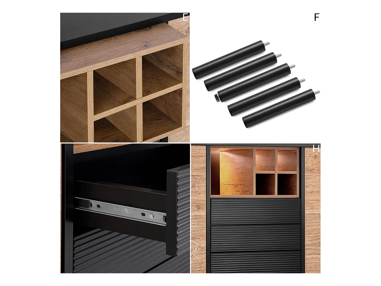 Kommode Weineinlage - schwarz / Eiche natur - LOFTY