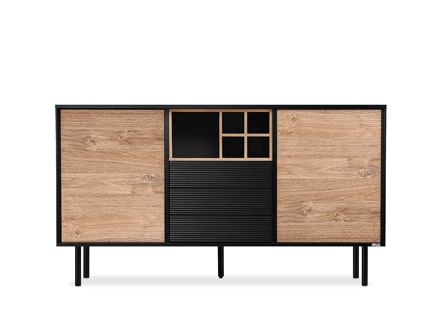 Kommode Weineinlage - schwarz / Eiche natur - LOFTY