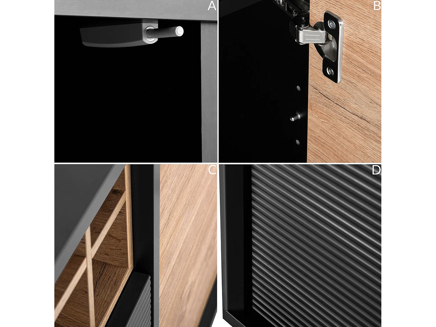 Kommode Weineinlage - schwarz / Eiche natur - LOFTY