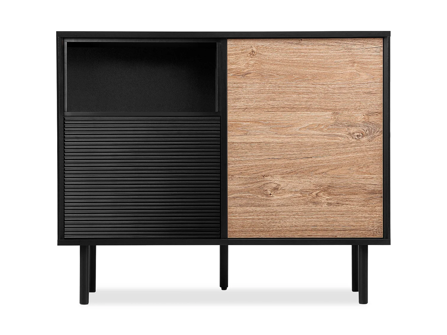 Kommode  Außenseiteneinlage - schwarz / Eiche natur - LOFTY