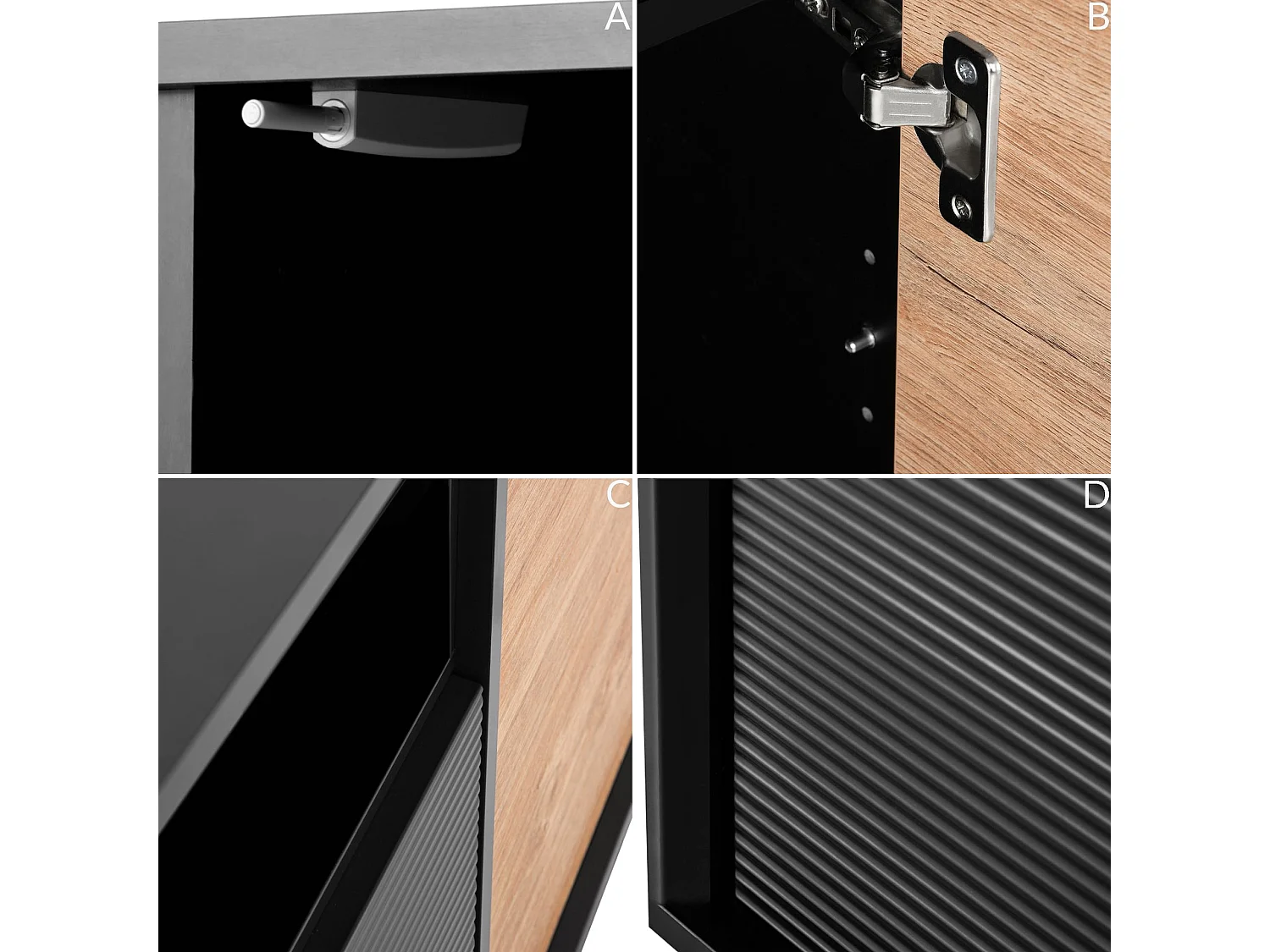 Kommode  Außenseiteneinlage - schwarz / Eiche natur - LOFTY