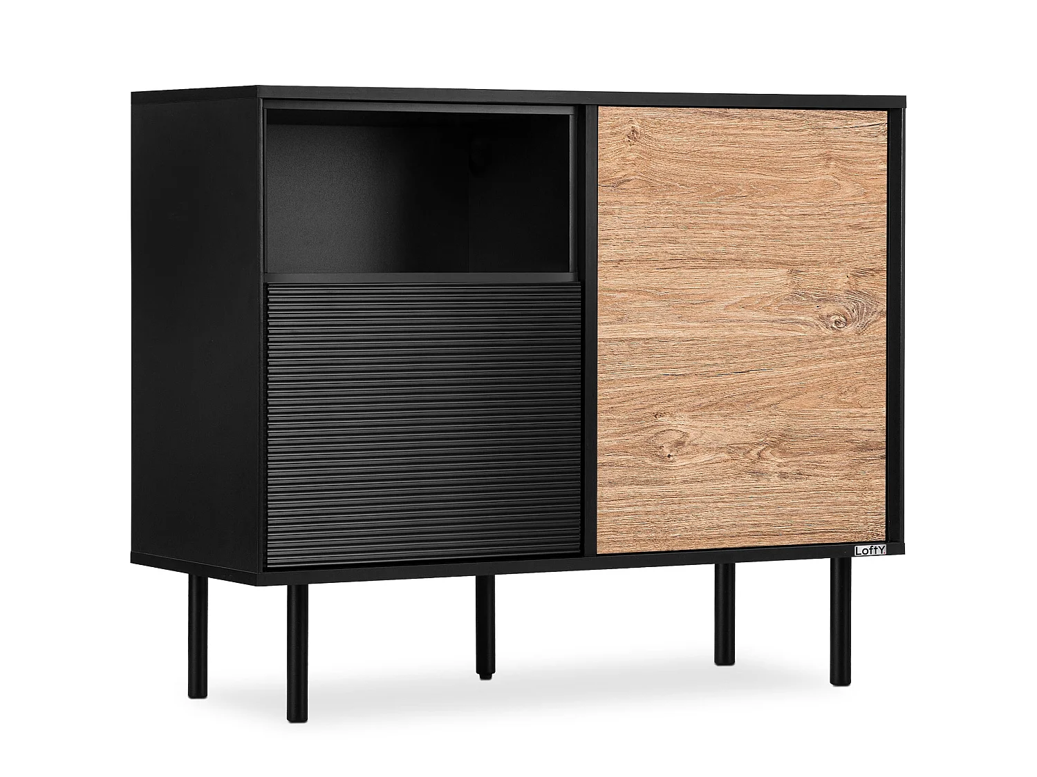 Kommode  Außenseiteneinlage - schwarz / Eiche natur - LOFTY