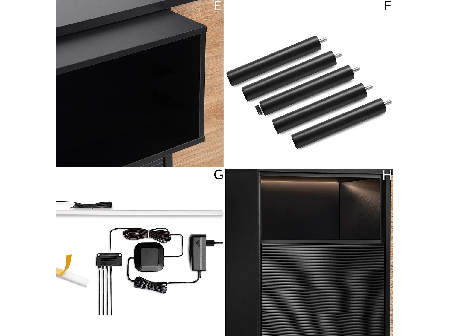 Kommode  Außenseiteneinlage - schwarz / Eiche natur - LOFTY