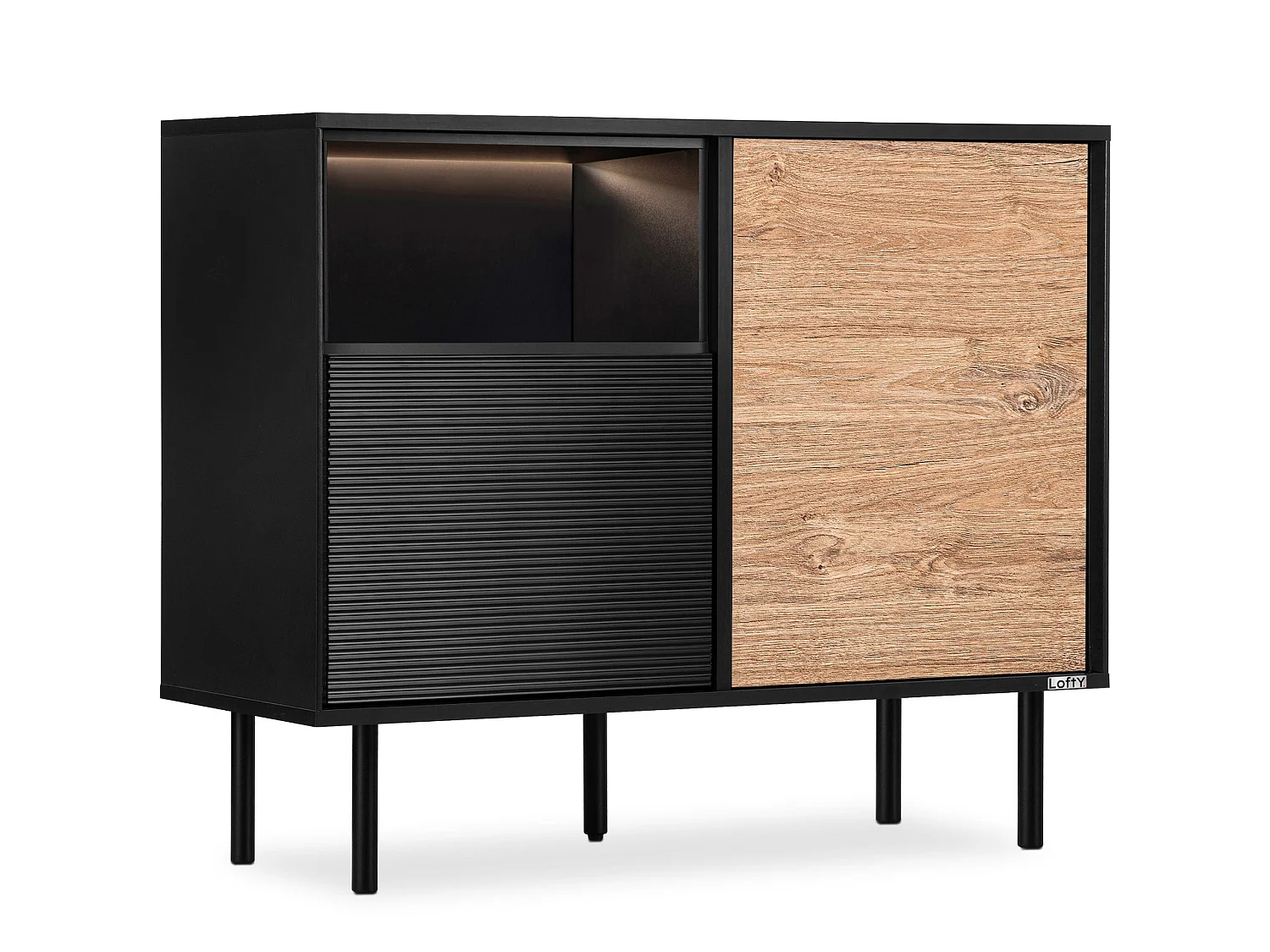 Kommode  Außenseiteneinlage - schwarz / Eiche natur - LOFTY