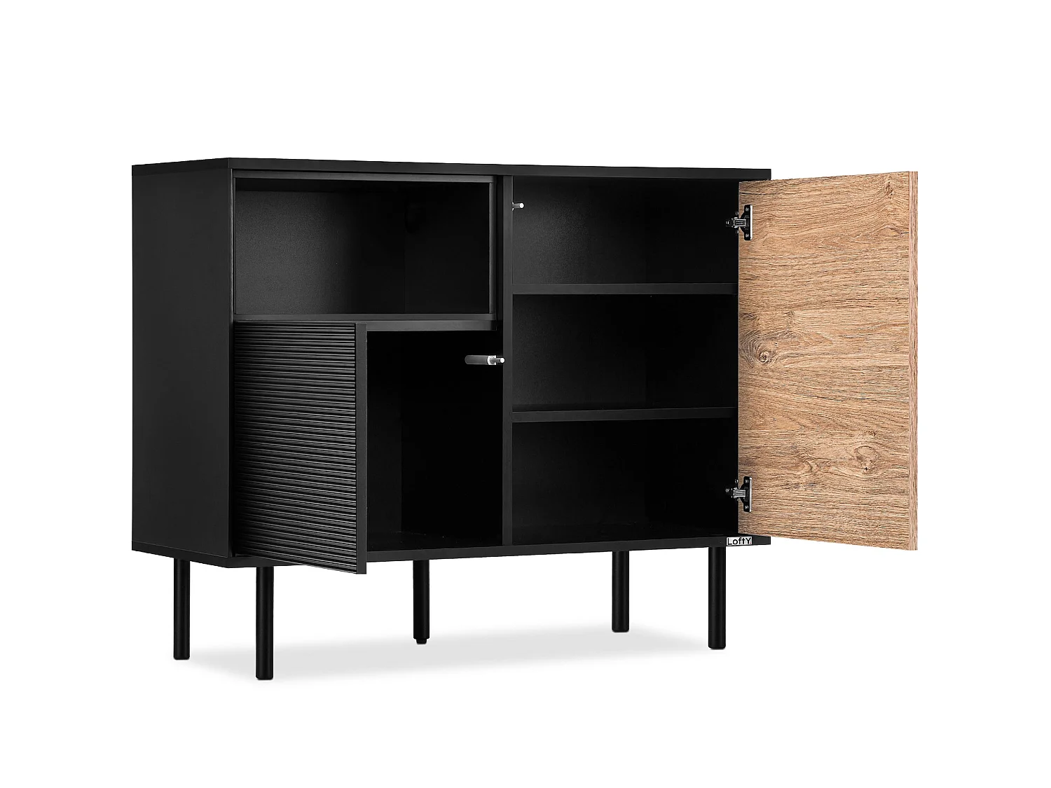 Kommode  Außenseiteneinlage - schwarz / Eiche natur - LOFTY