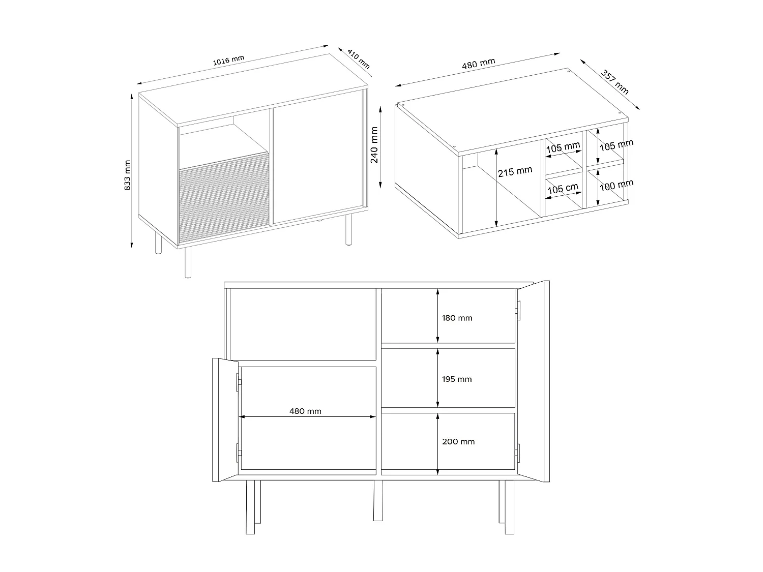 Kommode Weineinlage - schwarz / Eiche natur - LOFTY