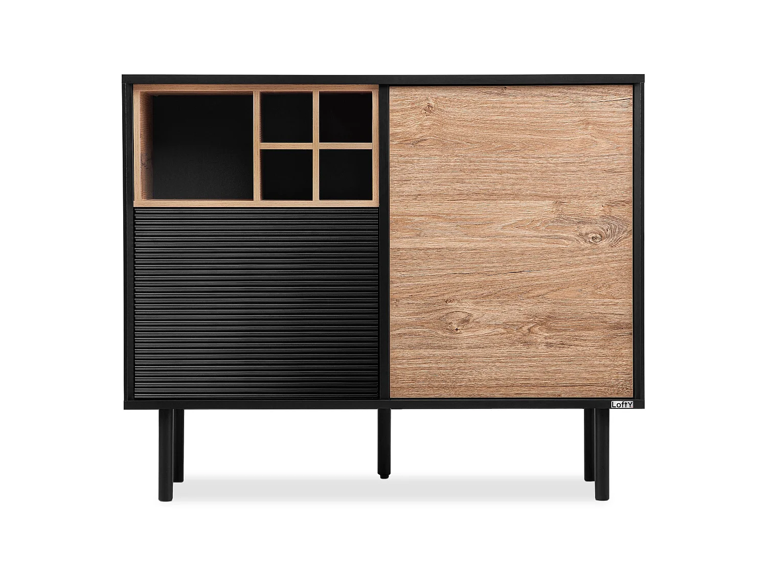 Kommode Weineinlage - schwarz / Eiche natur - LOFTY