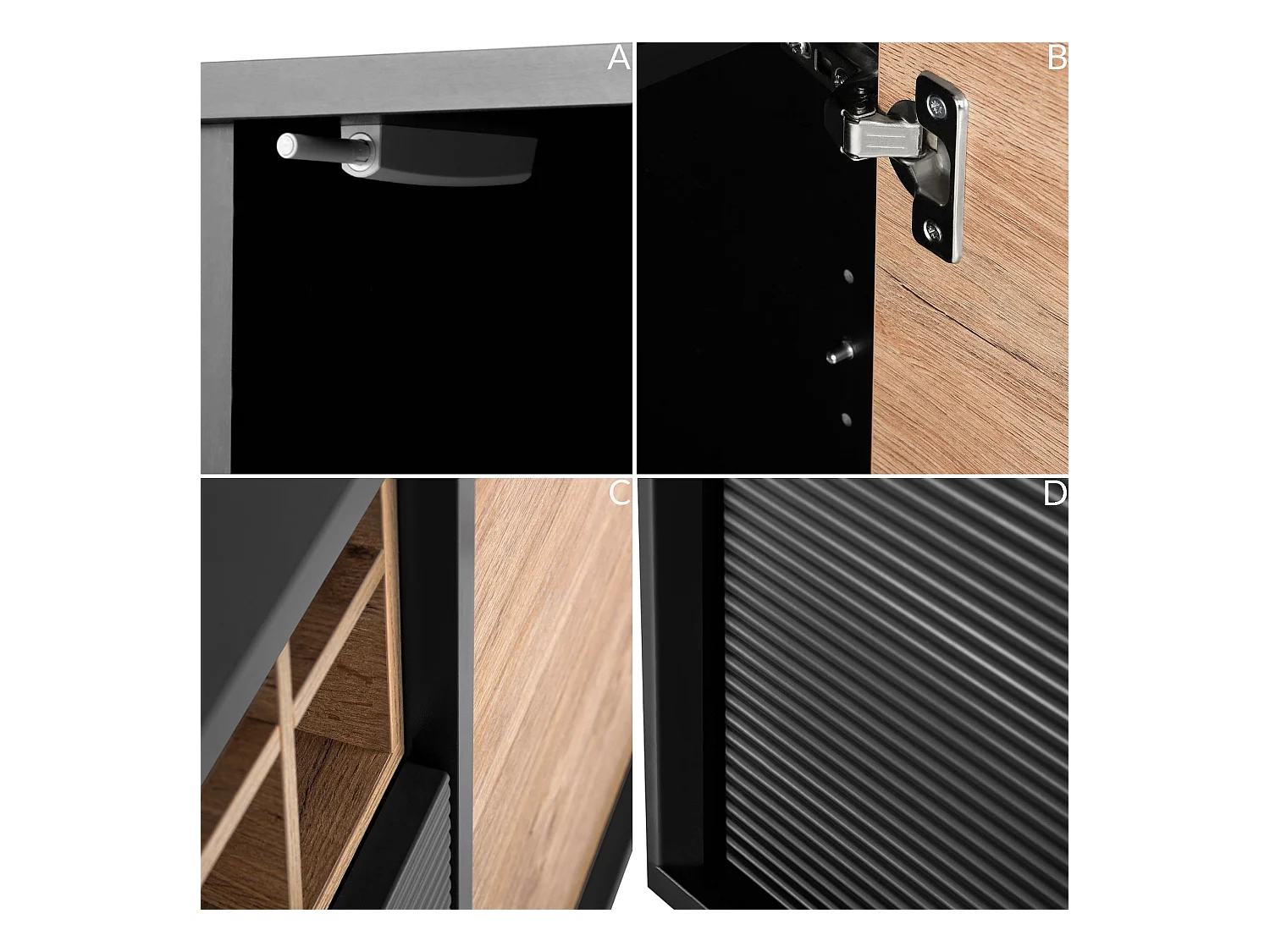 Kommode Weineinlage - schwarz / Eiche natur - LOFTY