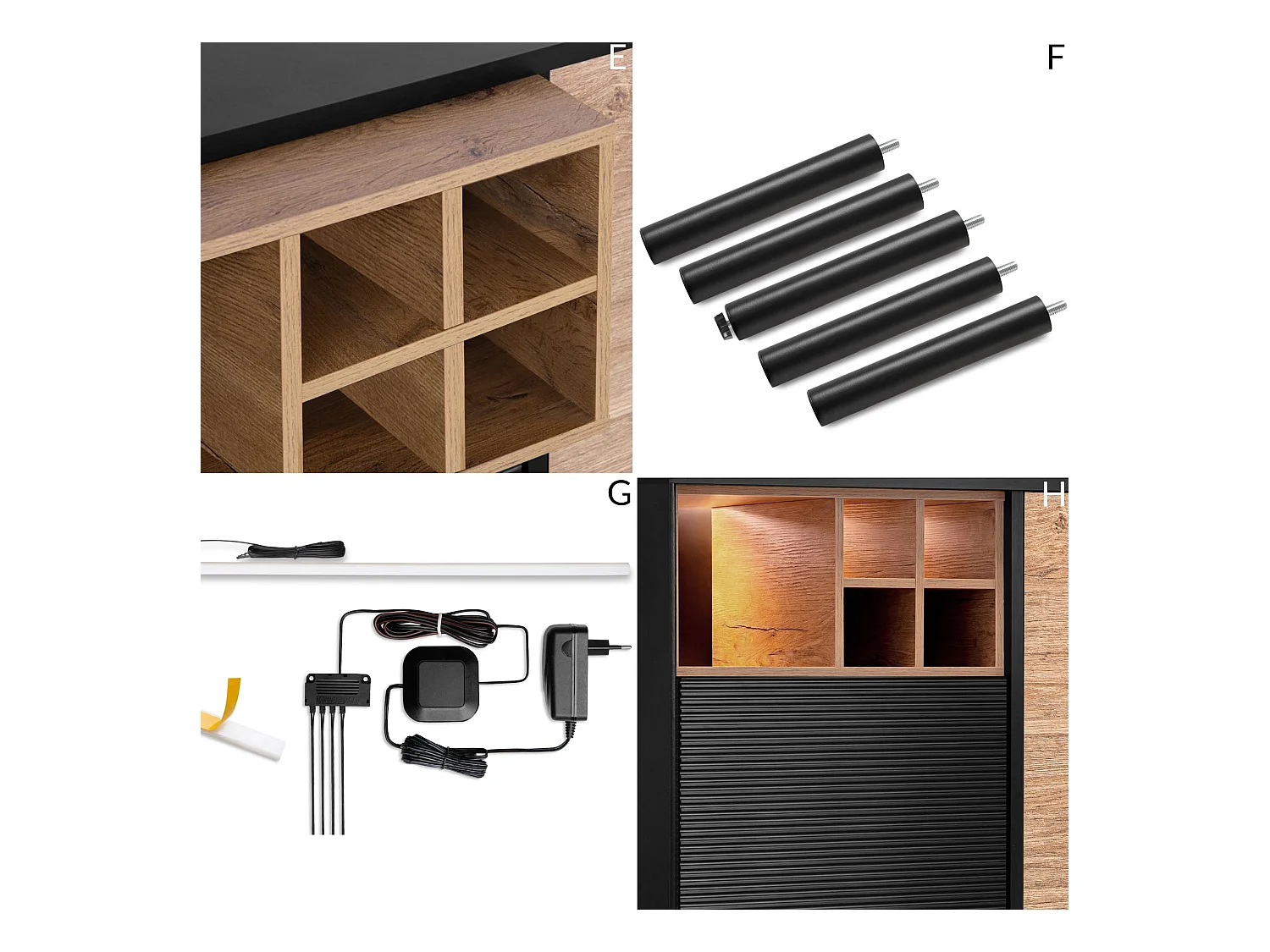 Kommode Weineinlage - schwarz / Eiche natur - LOFTY