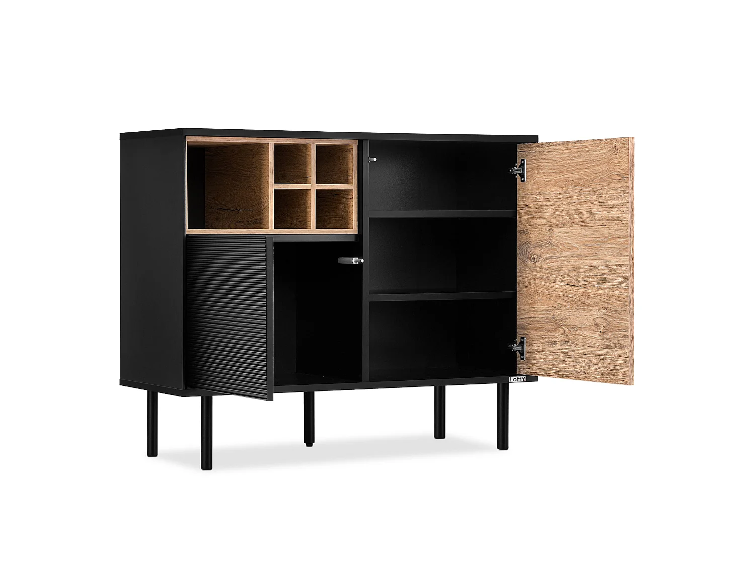 Kommode Weineinlage - schwarz / Eiche natur - LOFTY