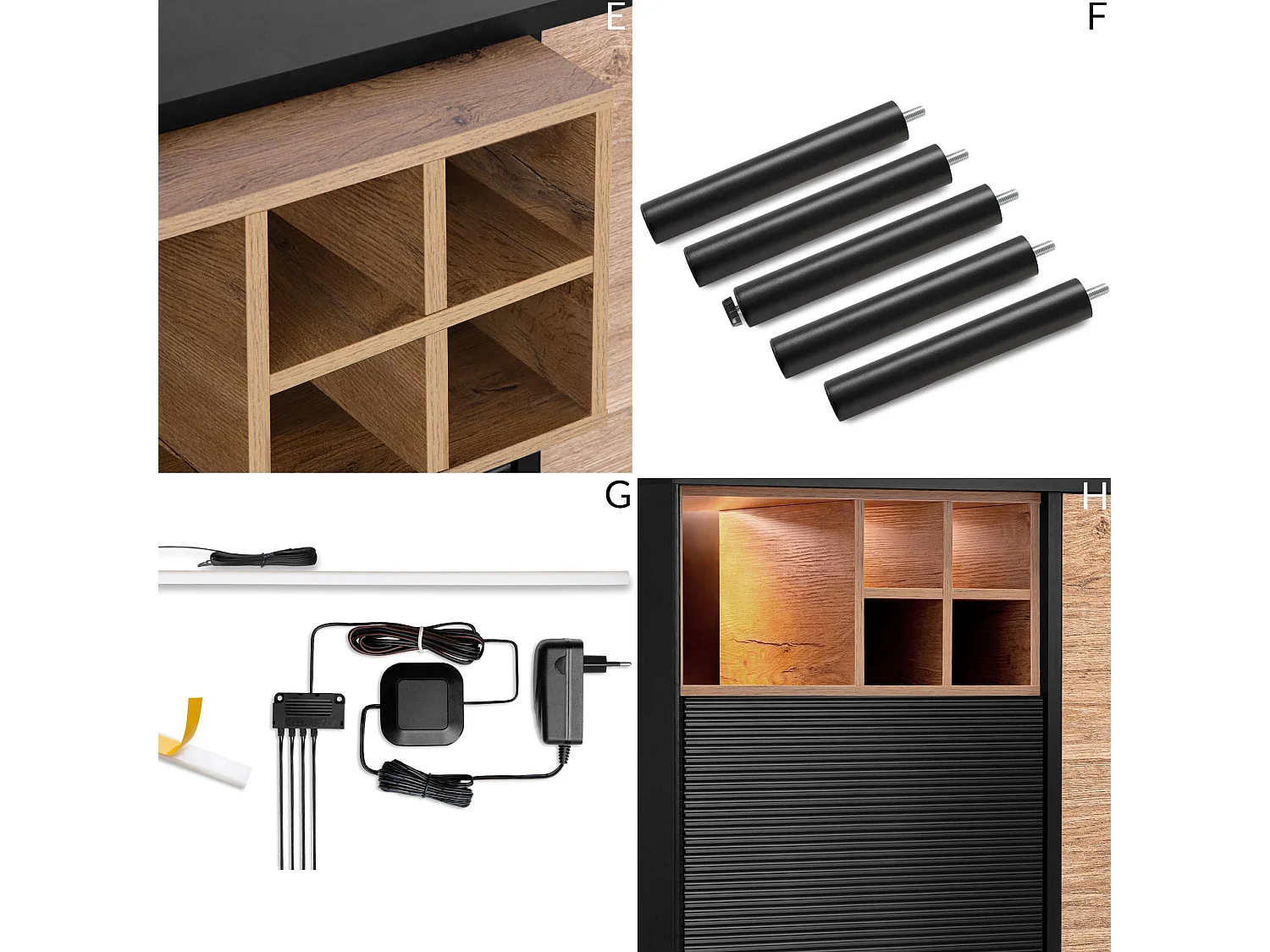 Kommode Weineinlage - schwarz / Eiche natur - LOFTY