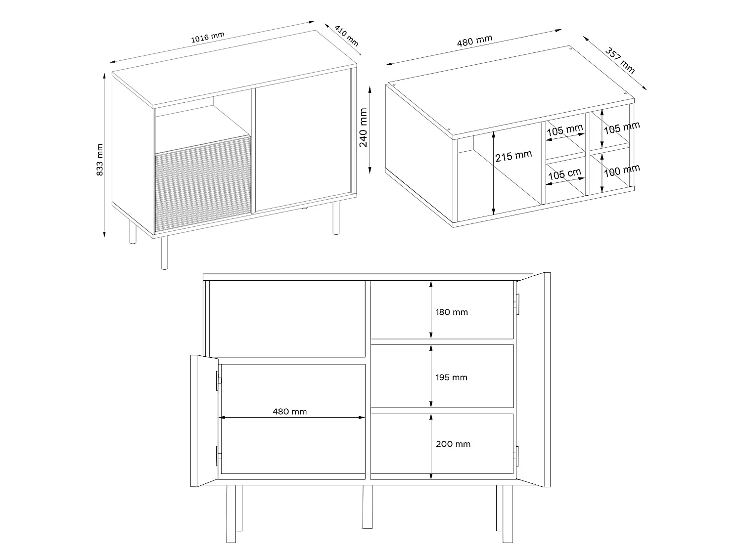 Kommode Weineinlage - schwarz / Eiche natur - LOFTY