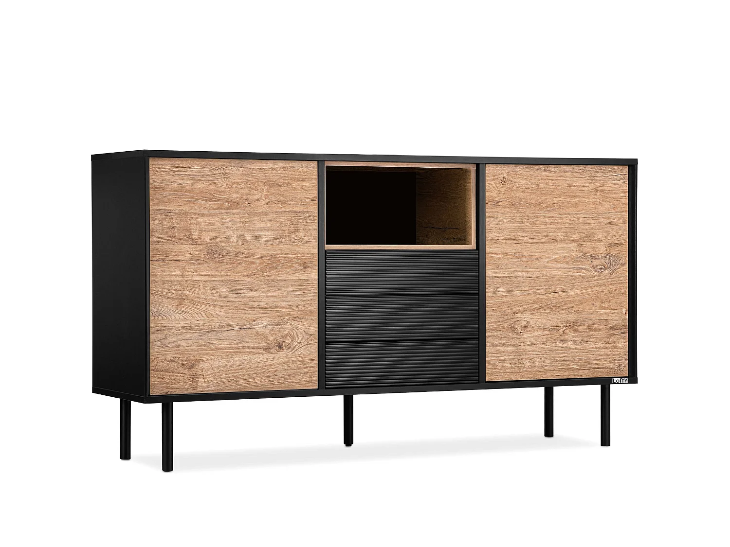 Kommode  Außenseiteneinlage - schwarz / Eiche natur - LOFTY