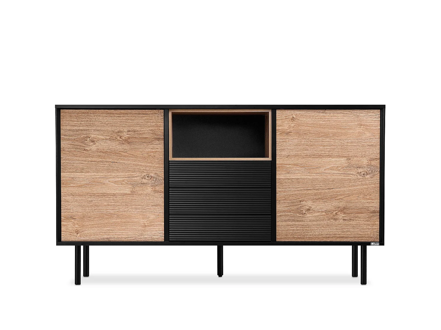 Kommode  Außenseiteneinlage - schwarz / Eiche natur - LOFTY