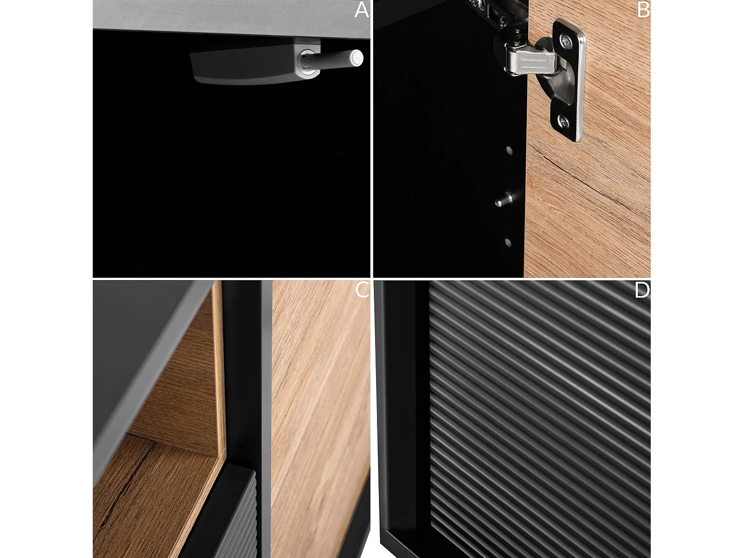 Kommode  Außenseiteneinlage - schwarz / Eiche natur - LOFTY