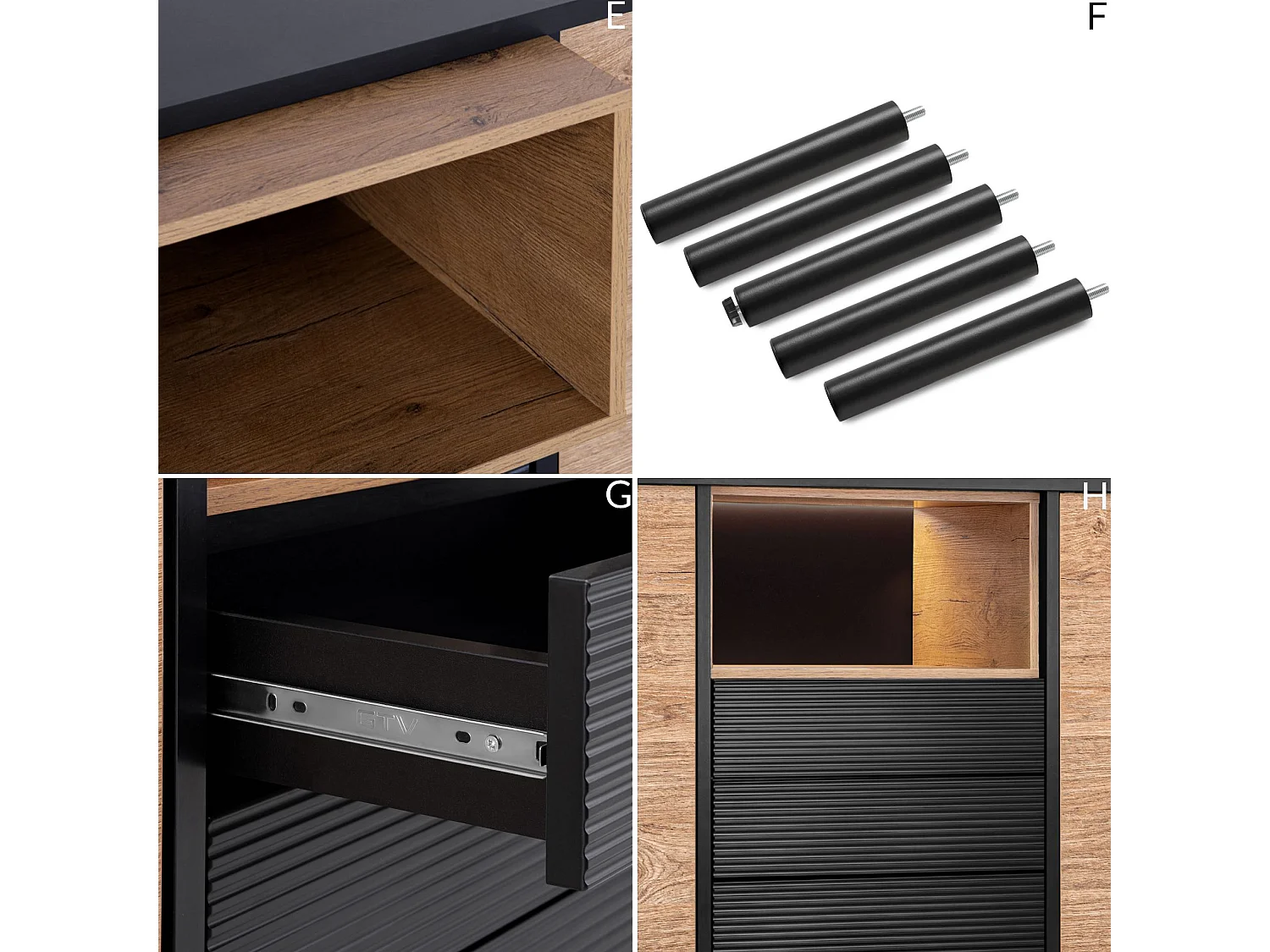 Kommode  Außenseiteneinlage - schwarz / Eiche natur - LOFTY