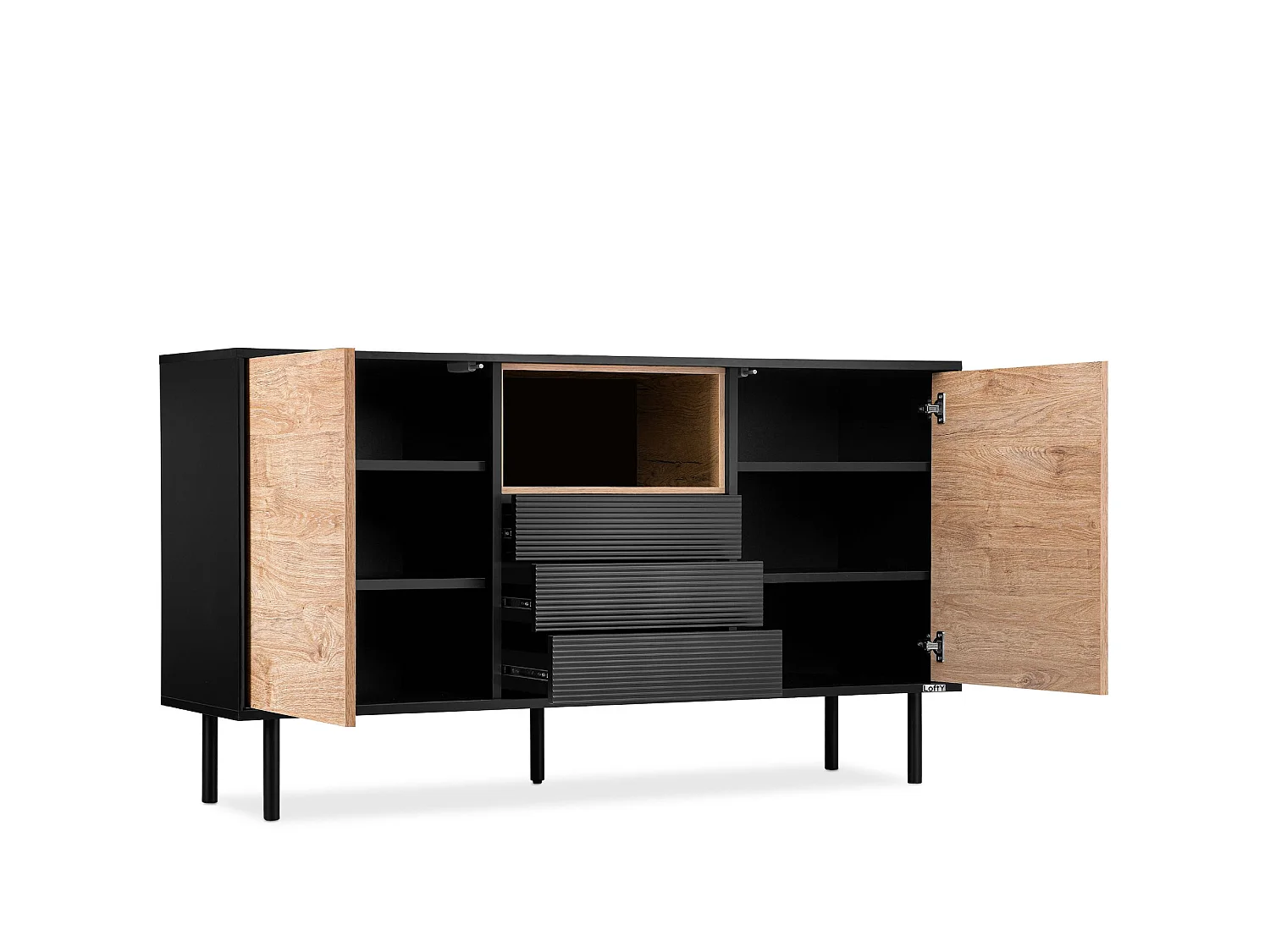 Kommode  Außenseiteneinlage - schwarz / Eiche natur - LOFTY