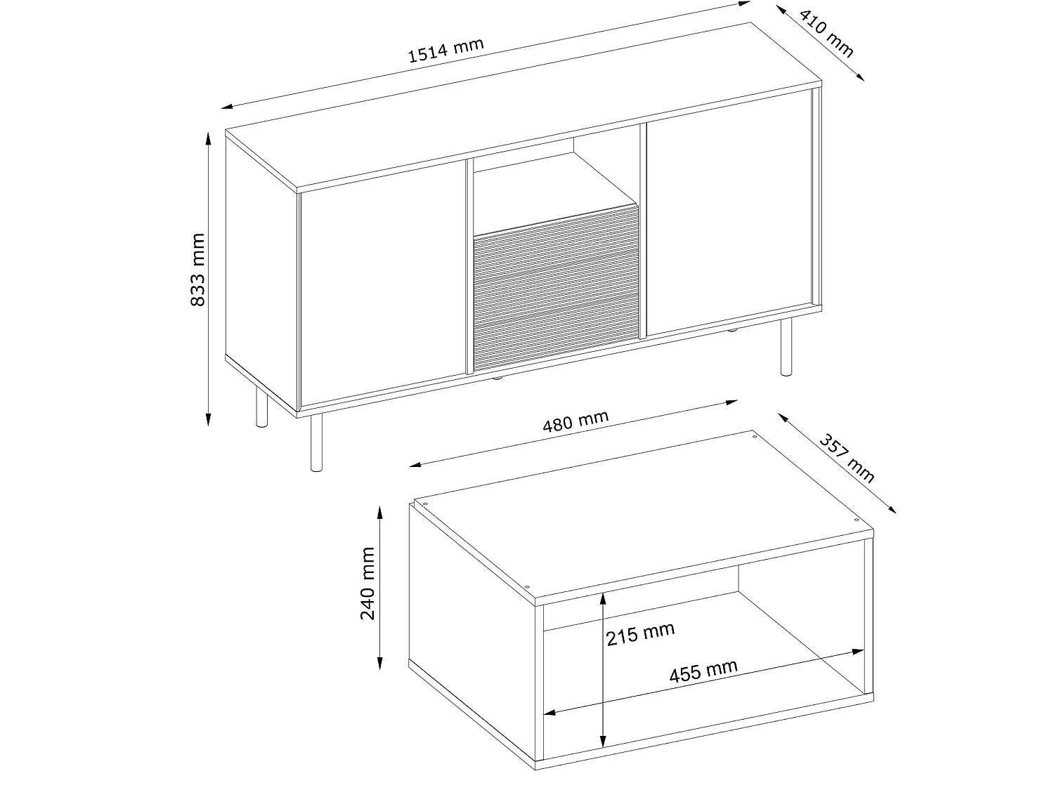 Kommode  Außenseiteneinlage - schwarz / Eiche natur - LOFTY