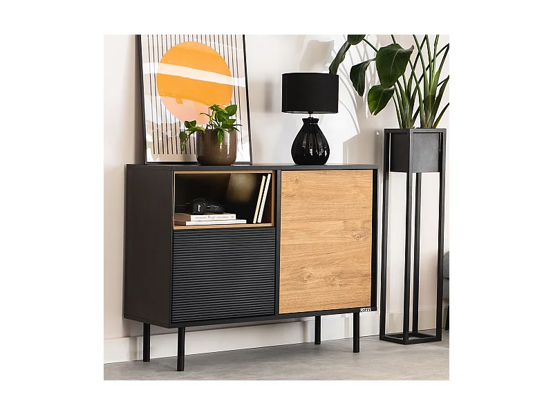 Kommode TV/HiFi-Einlage - schwarz / Eiche natur - LOFTY