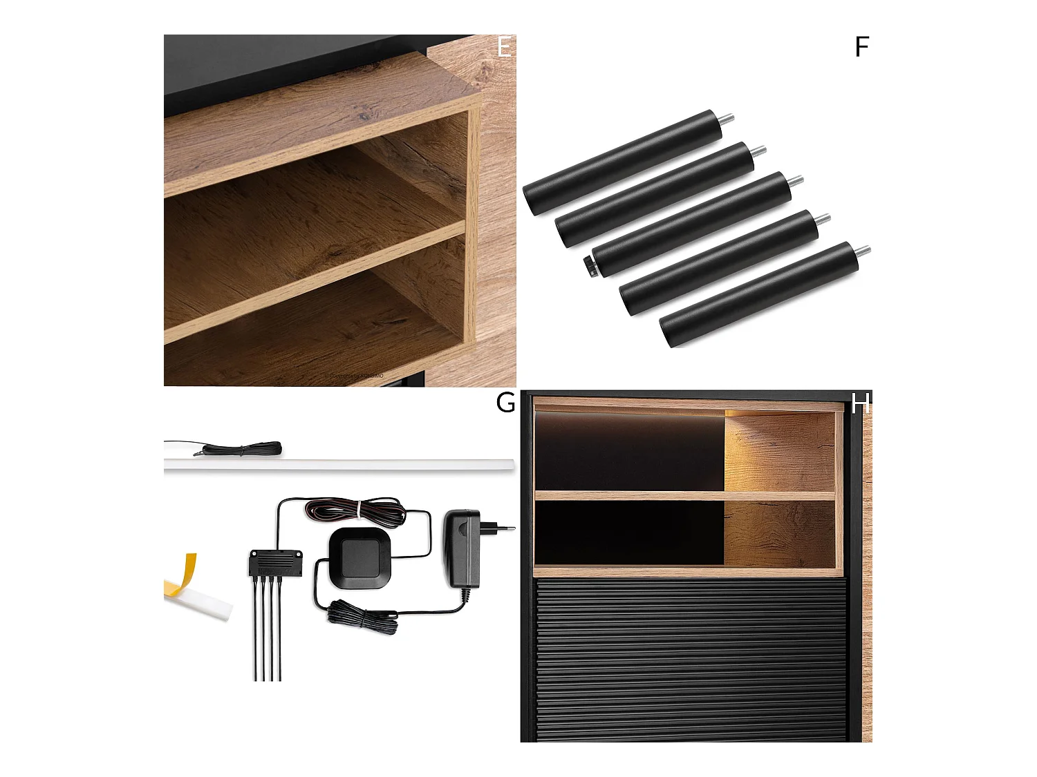 Kommode TV/HiFi-Einlage - schwarz / Eiche natur - LOFTY